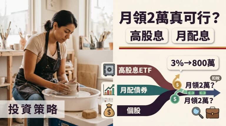 靠配息月領2萬真的可行嗎？高股息ETF、月配債券、個股配息5種策略2026完整比較