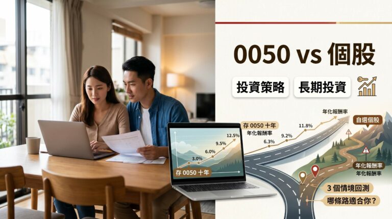 存 0050 十年 vs 自選個股報酬率差多少？3 個情境回測告訴你哪條路適合你